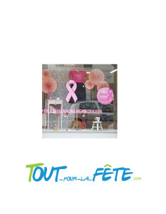 Décoration adhésif en forme de noeud Octobre rose 60x28 cm