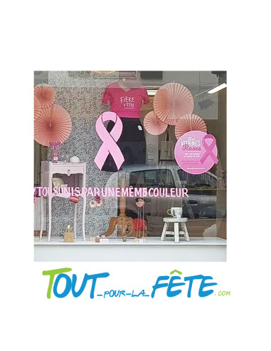 Décoration adhésif en forme de noeud Octobre rose 60x28 cm