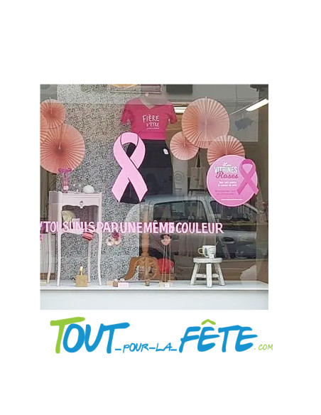 Décoration adhésif en forme de noeud Octobre rose 60x28 cm