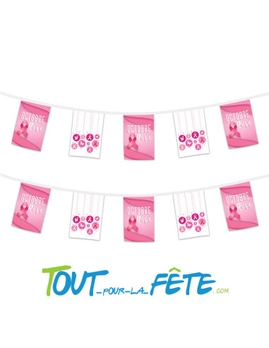 2 guirlandes fanions 2.50m 5 fanion Octobre rose