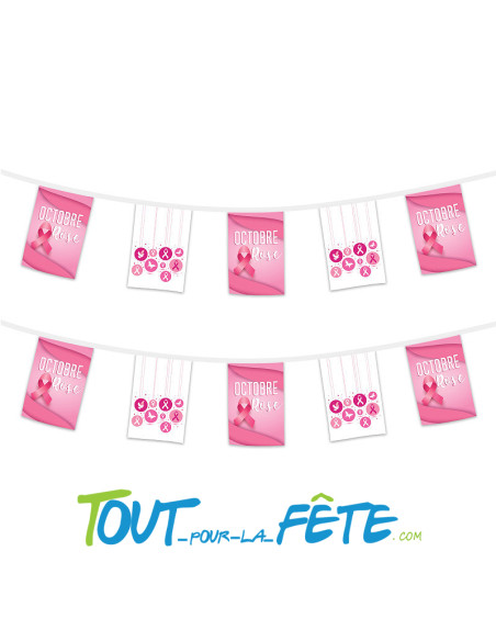 2 guirlandes fanions 2.50m 5 fanion Octobre rose