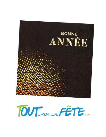 Lot de 10 serviettes noir et or " bonne année " 33 x 33 cm