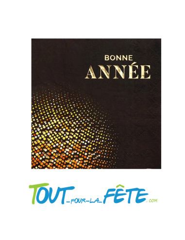 Lot de 10 serviettes noir et or " bonne année " 33 x 33 cm
