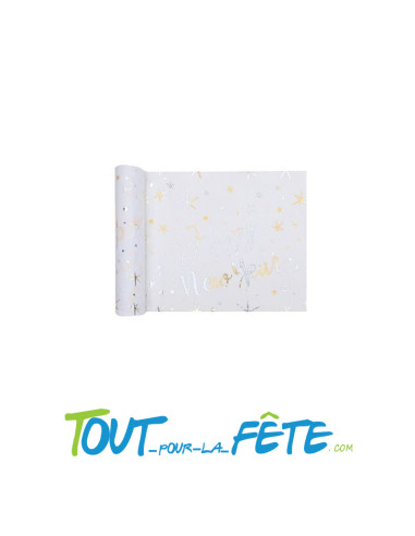 Chemin de table happy new year blanc et or