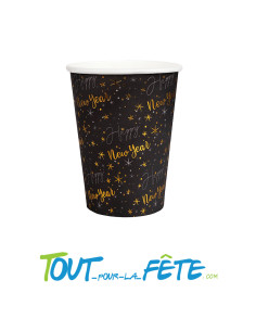 Lot de 10 gobelets happy new year noir et or 270 ml