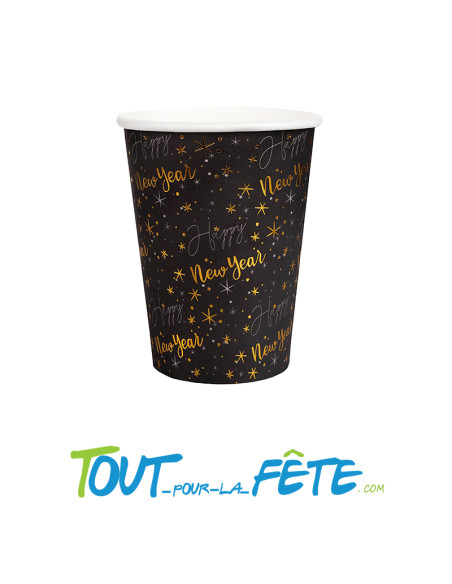 Lot de 10 gobelets happy new year noir et or 270 ml