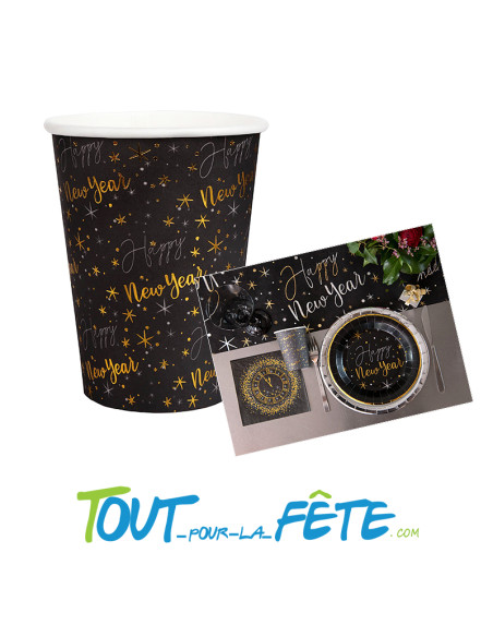 Lot de 10 gobelets happy new year noir et or 270 ml