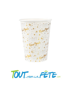 Lot de 10 gobelets happy new year blanc et or 270 ml