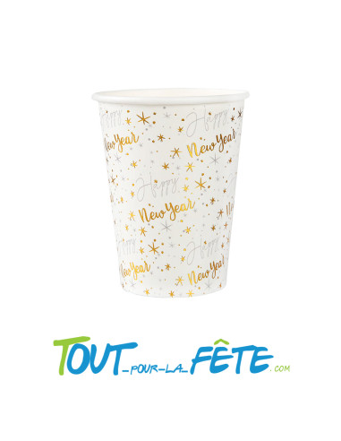 Lot de 10 gobelets happy new year blanc et or 270 ml
