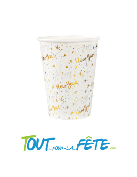 Lot de 10 gobelets happy new year blanc et or 270 ml
