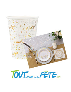 Lot de 10 gobelets happy new year blanc et or 270 ml 2