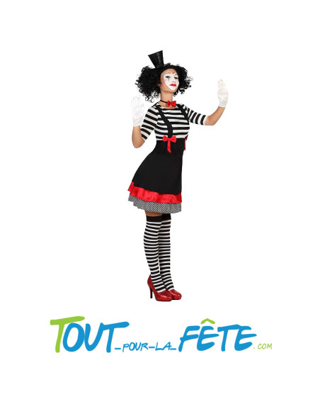 Déguisement mime adulte femme. contenu: robe et noeud papillon