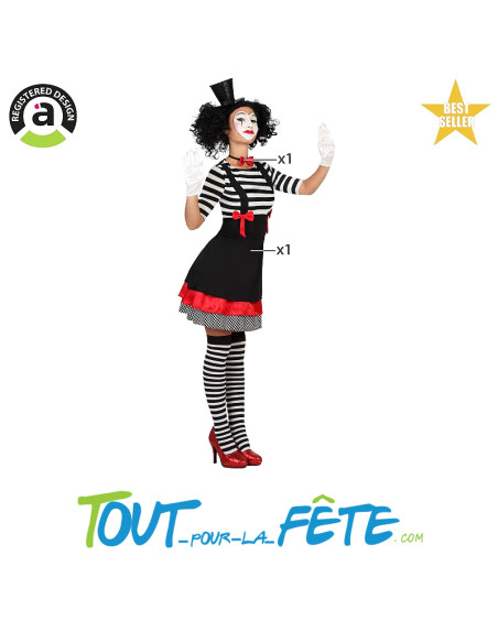 Déguisement mime adulte femme. contenu: robe et noeud papillon