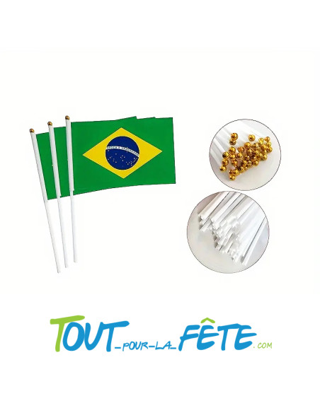 10 drapeaux sur tige Brésil 9.5x16 cm