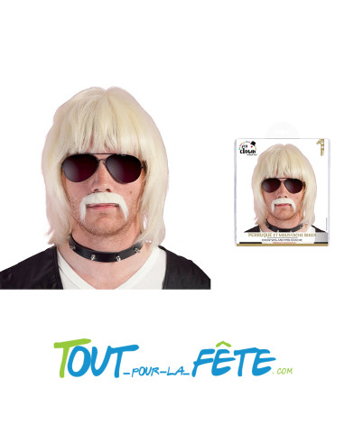 Perruque et moustache biker blond