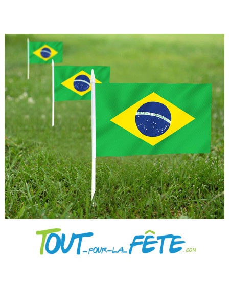 10 drapeaux sur tige Brésil 20x30 cm