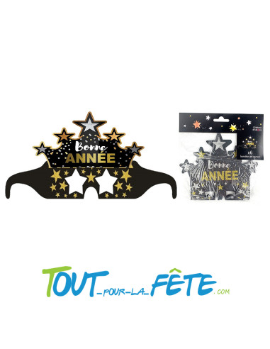 Lot de 6 lunettes en carton bonne année noir - or - argent