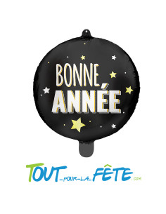 Ballons aluminium rond Bonne année noir, blanc, or 45 cm