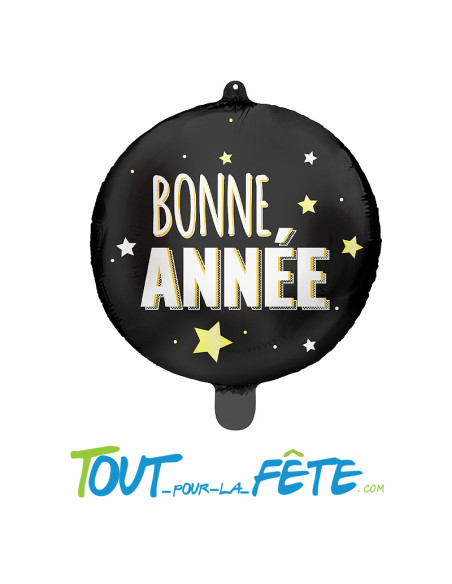 Ballons aluminium rond Bonne année noir, blanc, or 45 cm