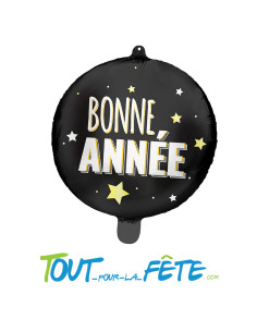 Ballons aluminium rond Bonne année noir, blanc, or 45 cm 2