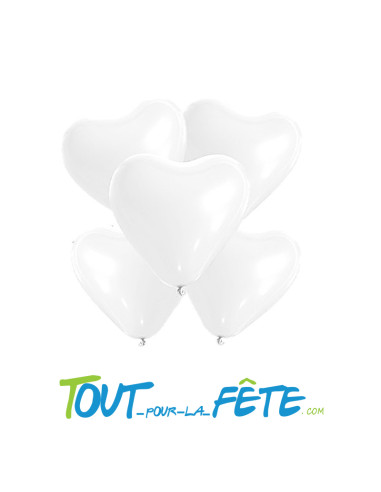 Sachet de 5 Ballons Cœurs Blancs 26cm