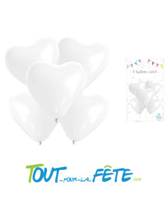 Sachet de 5 Ballons Cœurs Blancs 26cm 2