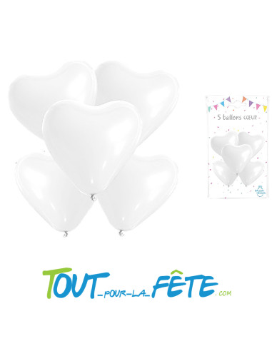 Sachet de 5 Ballons Cœurs Blancs 26cm