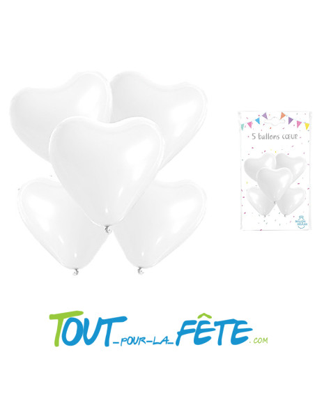 Sachet de 5 Ballons Cœurs Blancs 26cm