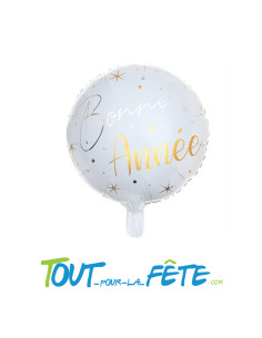 Ballons aluminium rond Bonne année blanc et or 45 cm