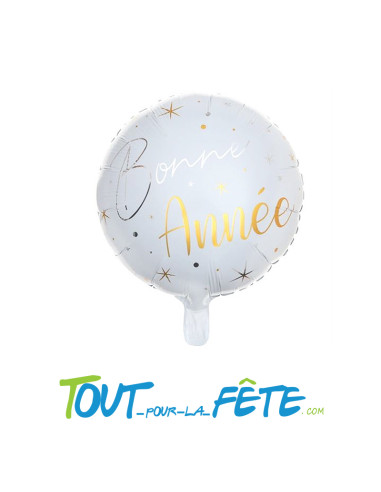 Ballons aluminium rond Bonne année blanc et or 45 cm