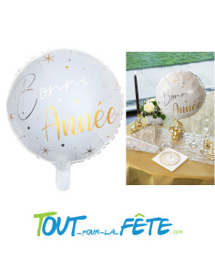 Ballons aluminium rond Bonne année blanc et or 45 cm 2