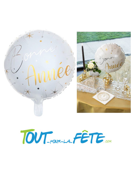 Ballons aluminium rond Bonne année blanc et or 45 cm
