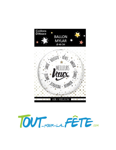 Ballons aluminium rond Nouvel an Meilleurs voeux noir et blanc 48 cm