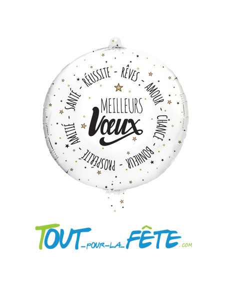 Ballons aluminium rond Nouvel an Meilleurs voeux noir et blanc 48 cm
