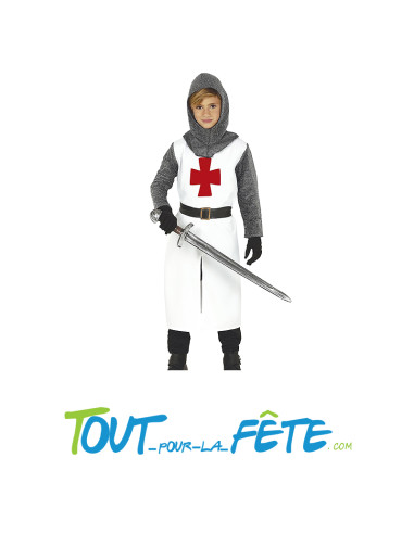 Déguisement chevalier / templier blanc et rouge taille enfant