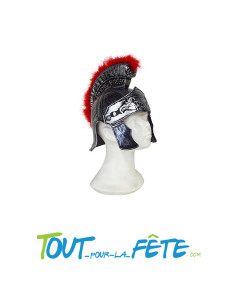 Casque de romain argent avec plumeau rouge 2
