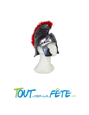 Casque de romain argent avec plumeau rouge