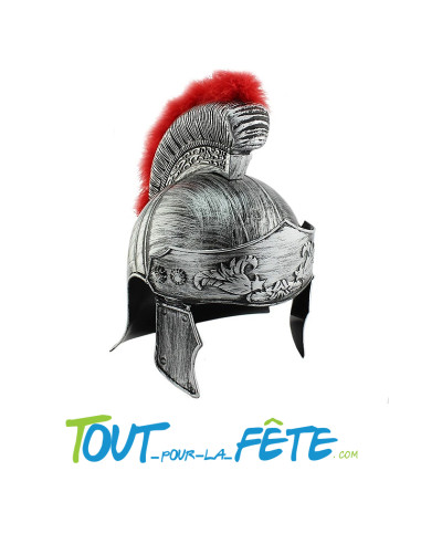 Casque de romain argent avec plumeau rouge