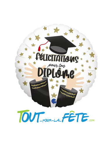 Ballon aluminium rond "félicitation pour ton diplome"