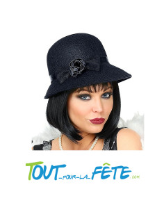 Chapeau cloche Charleston en feutre noir année 20 2