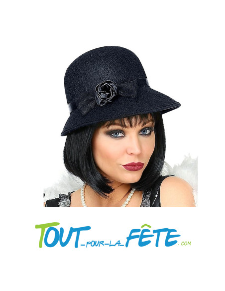 Chapeau cloche Charleston en feutre noir année 20