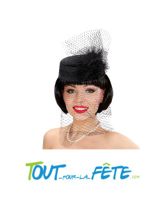 Chapeau tina avec filet et plume noir 2