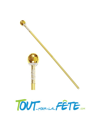 Canne pommeau doré boule disco 87cm