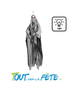Squelette faucheur gris 180 cm avec yeux lumineux