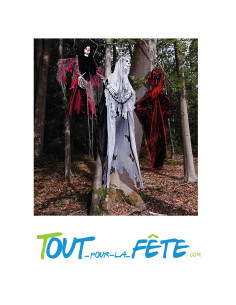 Squelette faucheur gris 180 cm avec yeux lumineux 2