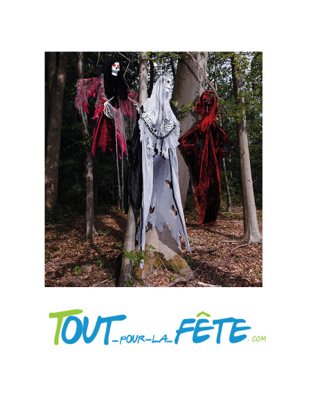 Squelette faucheur gris 180 cm avec yeux lumineux