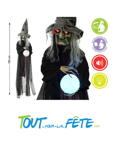 Décoration sorcière avec boule de cristal lumineuse et sonore 183 cm