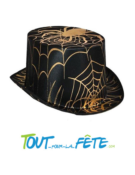 Chapeau haut de forme motif araignée noir et or