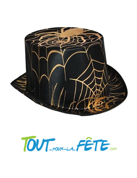 Chapeau haut de forme motif araignée noir et or