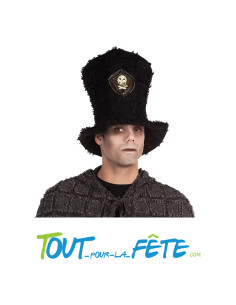 Chapeau haut de forme avec tête de mort noir skeleton